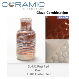 Rust Red EL132 over Oyster Shell EL101 Glaze Combination Rust Red EL132 over Oyster Shell EL101 Glaze Combination